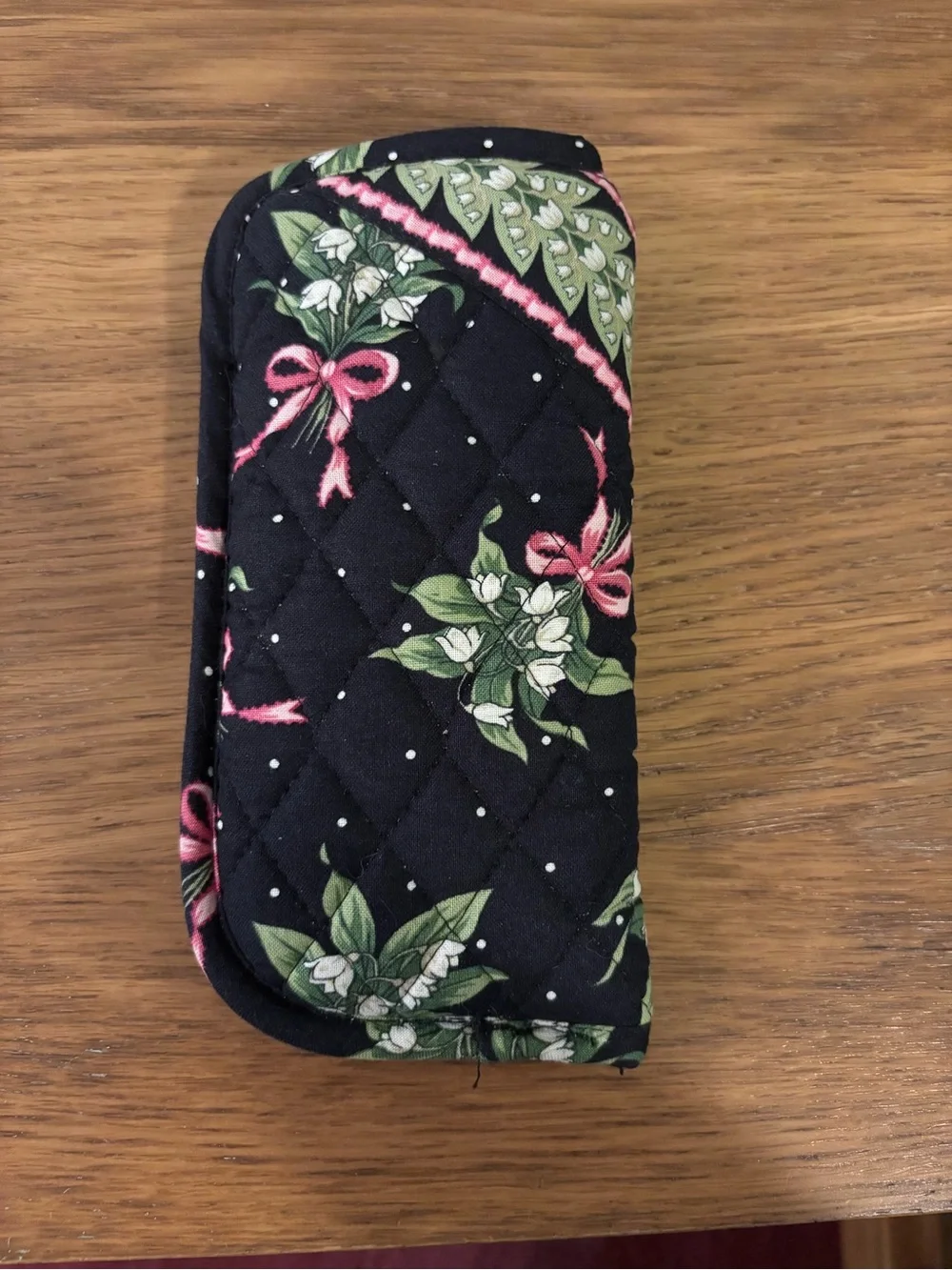 Vera Bradley quilted cotton eyeglasses case in a retired black floral pattern